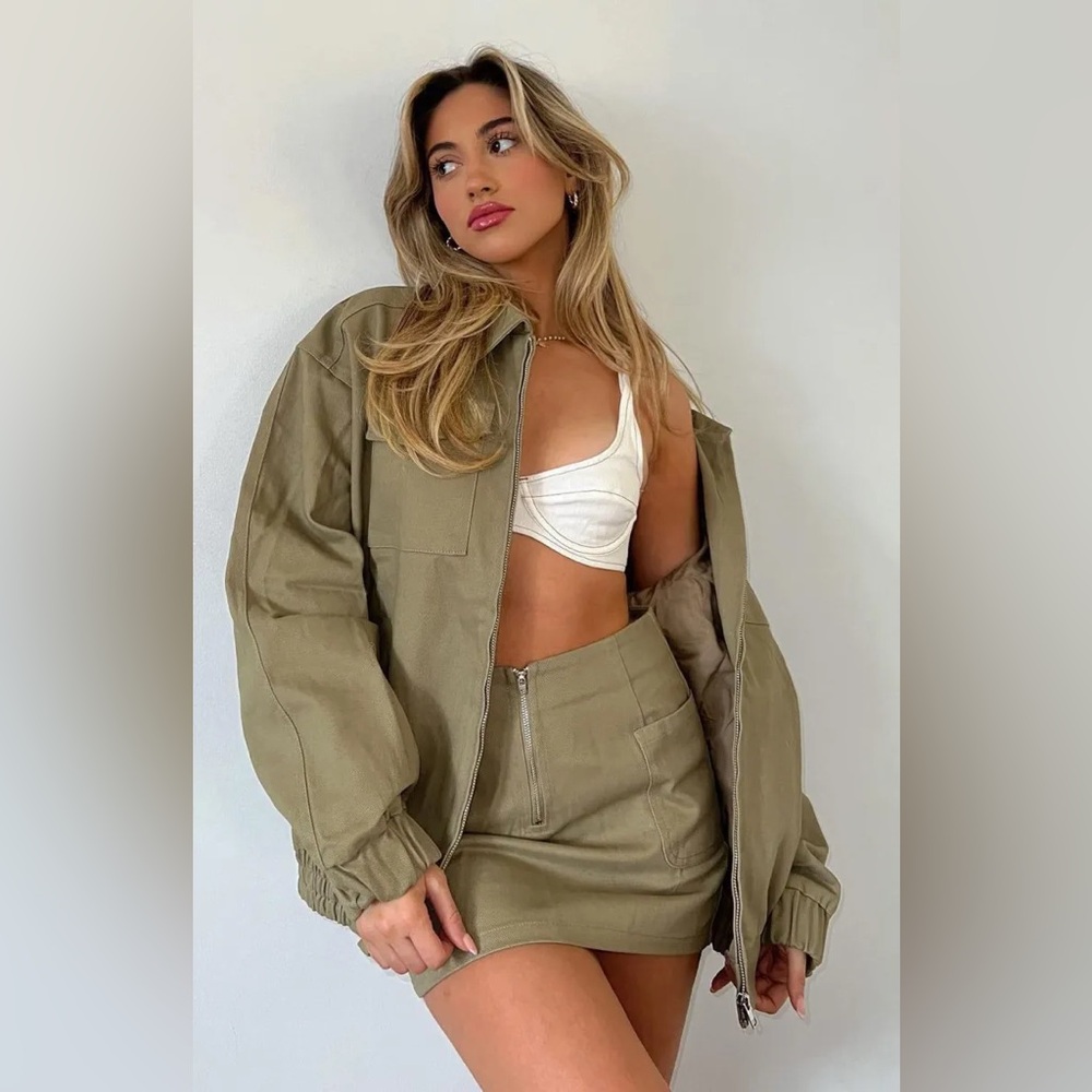 White Fox Boutique Give It To Me Olive Utility Mini Skirt / Moss